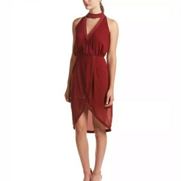 Keepsake Dresses & Skirts - Keepsake The Label Curious Sheer Cocktail Dress Halter Red Sleeveless Wrap XL
